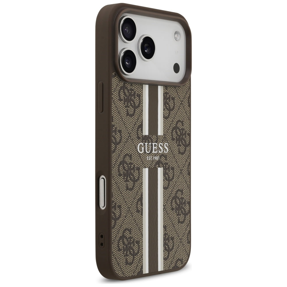 Étui MagSafe pour Apple iPhone 17 Pro Max, Guess, 4G Printed Stripes, Marron
