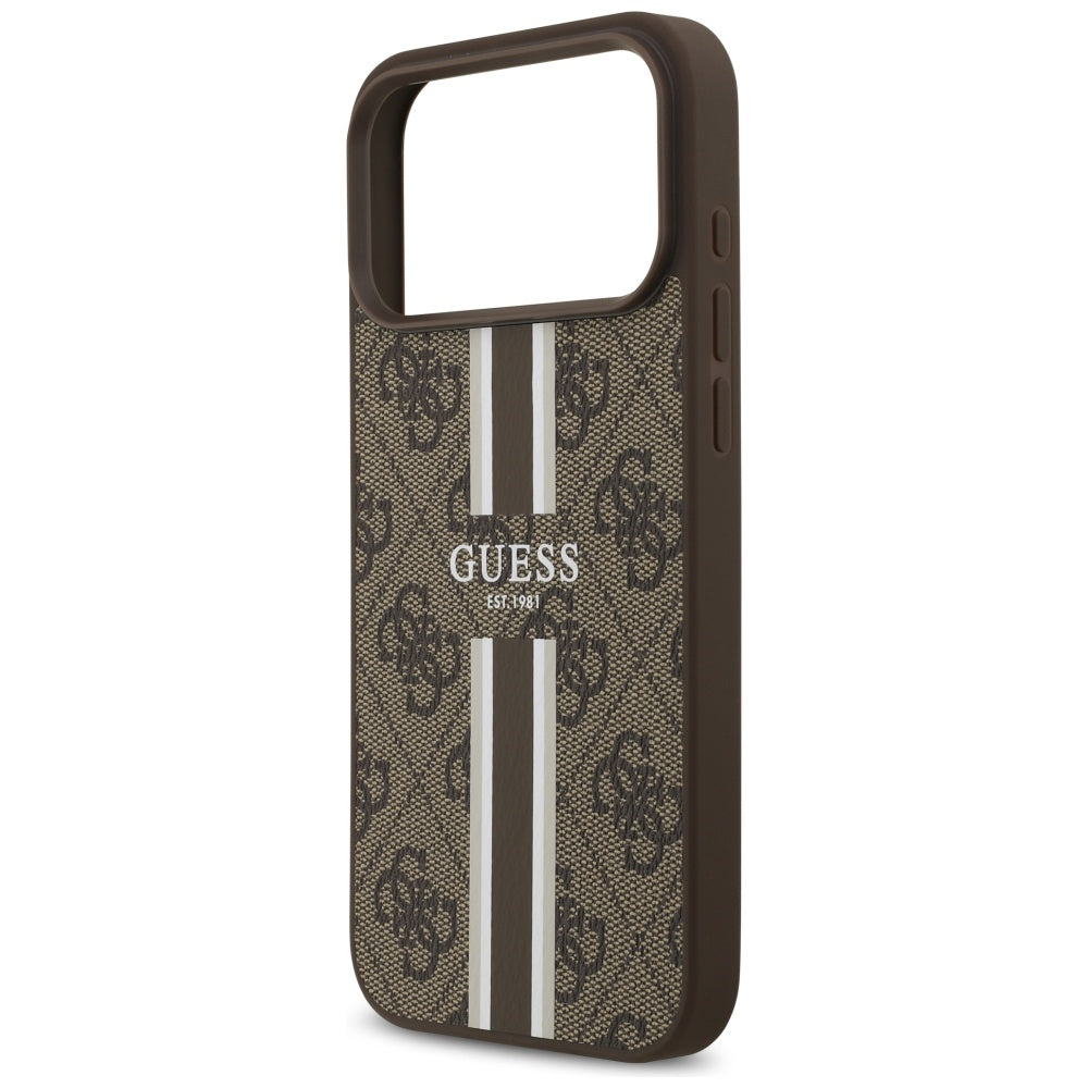 Étui MagSafe pour Apple iPhone 17 Pro Max, Guess, 4G Printed Stripes, Marron