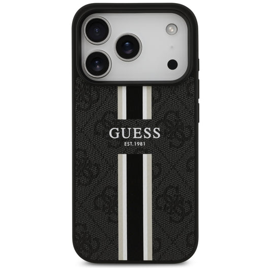 MagSafe Hülle für Apple iPhone 17 Pro Max, Guess, 4G Printed Stripes, Schwarz
