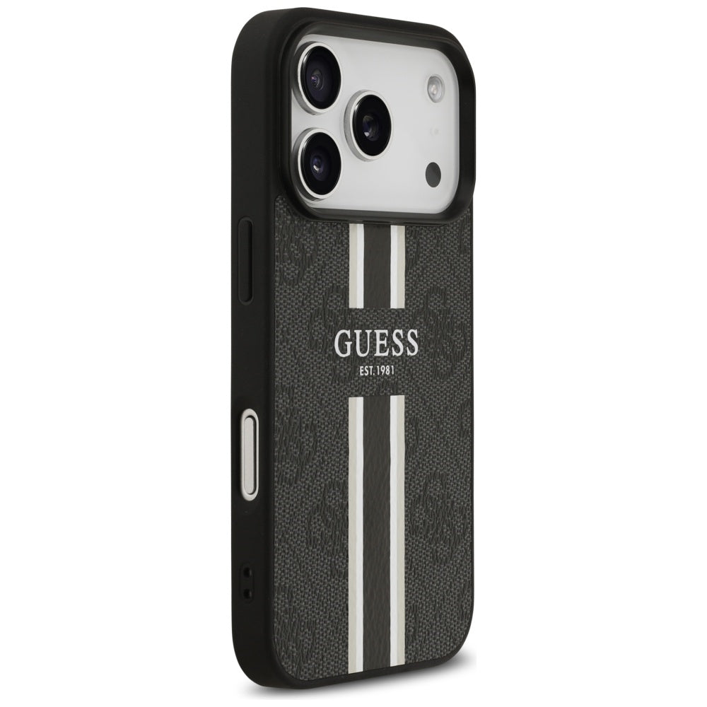 Custodia MagSafe per Apple iPhone 17 Pro Max, Guess, 4G Printed Stripes, Nera