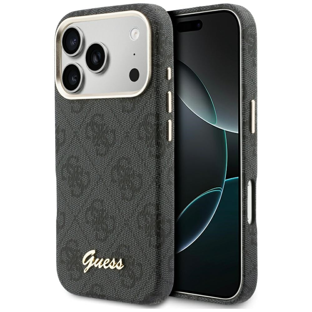 Custodia MagSafe per Apple iPhone 17 Pro Max, Guess, 4G Script Logo, Nera