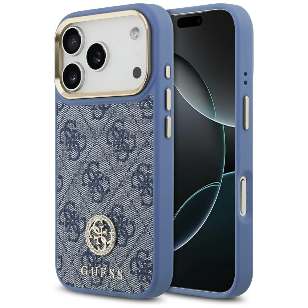 Custodia MagSafe per Apple iPhone 17 Pro Max, Guess, Logo Strass 4G, Blu