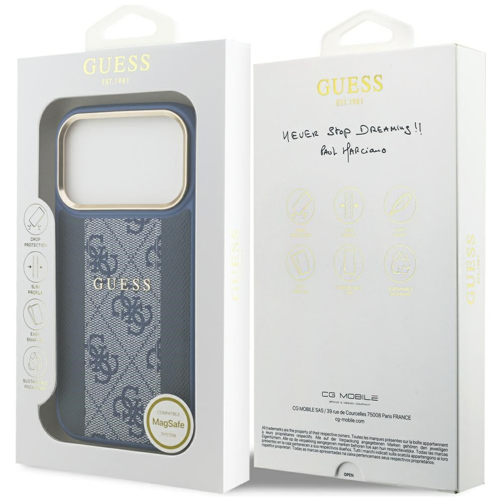 Coque MagSafe pour Apple iPhone 17 Pro Max, Guess, 4G Stripe, Bleue