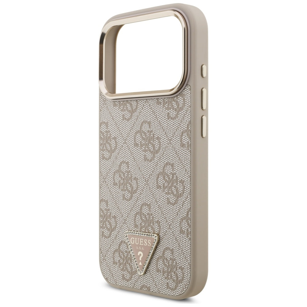 Custodia MagSafe per Apple iPhone 17 Pro Max, Guess, Logo Triangolo 4G, Rosa Dorato