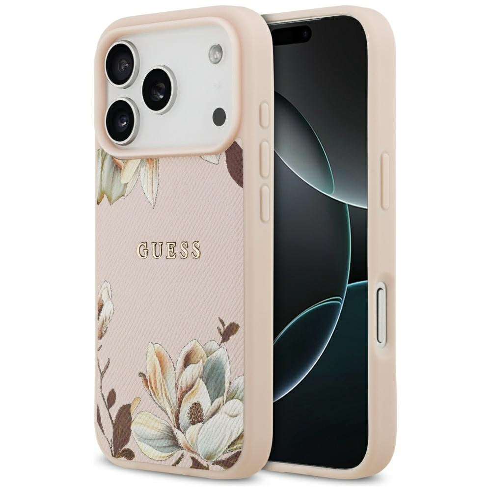 Custodia MagSafe per Apple iPhone 17 Pro Max, Guess, Grained Flowers, Rosa
