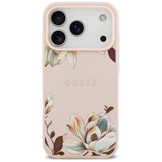 Coque MagSafe pour Apple iPhone 17 Pro Max, Guess, Grained Flowers, Rose