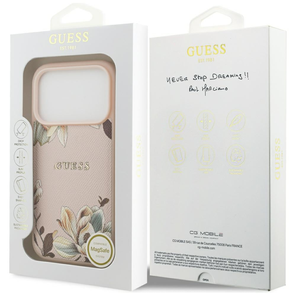 Custodia MagSafe per Apple iPhone 17 Pro Max, Guess, Grained Flowers, Rosa
