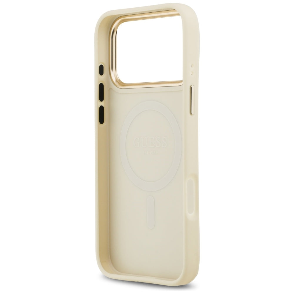 MagSafe Case for Apple iPhone 17 Pro Max, Guess, Grained Strass Logo, Beige