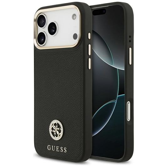 Étui MagSafe pour Apple iPhone 17 Pro Max, Guess, Logo Strass Grainé, Noir