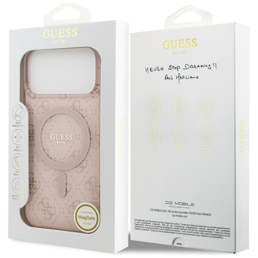 Custodia MagSafe per Apple iPhone 17 Pro Max, Guess, IML 4G Background, Rosa