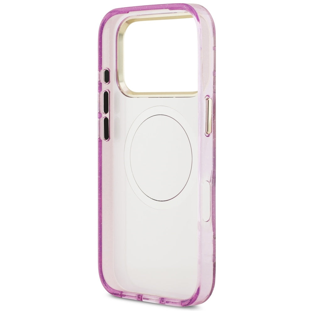 Custodia MagSafe per Apple iPhone 17 Pro Max, Guess, IML Metal Glitter Flowers Triangle, Viola