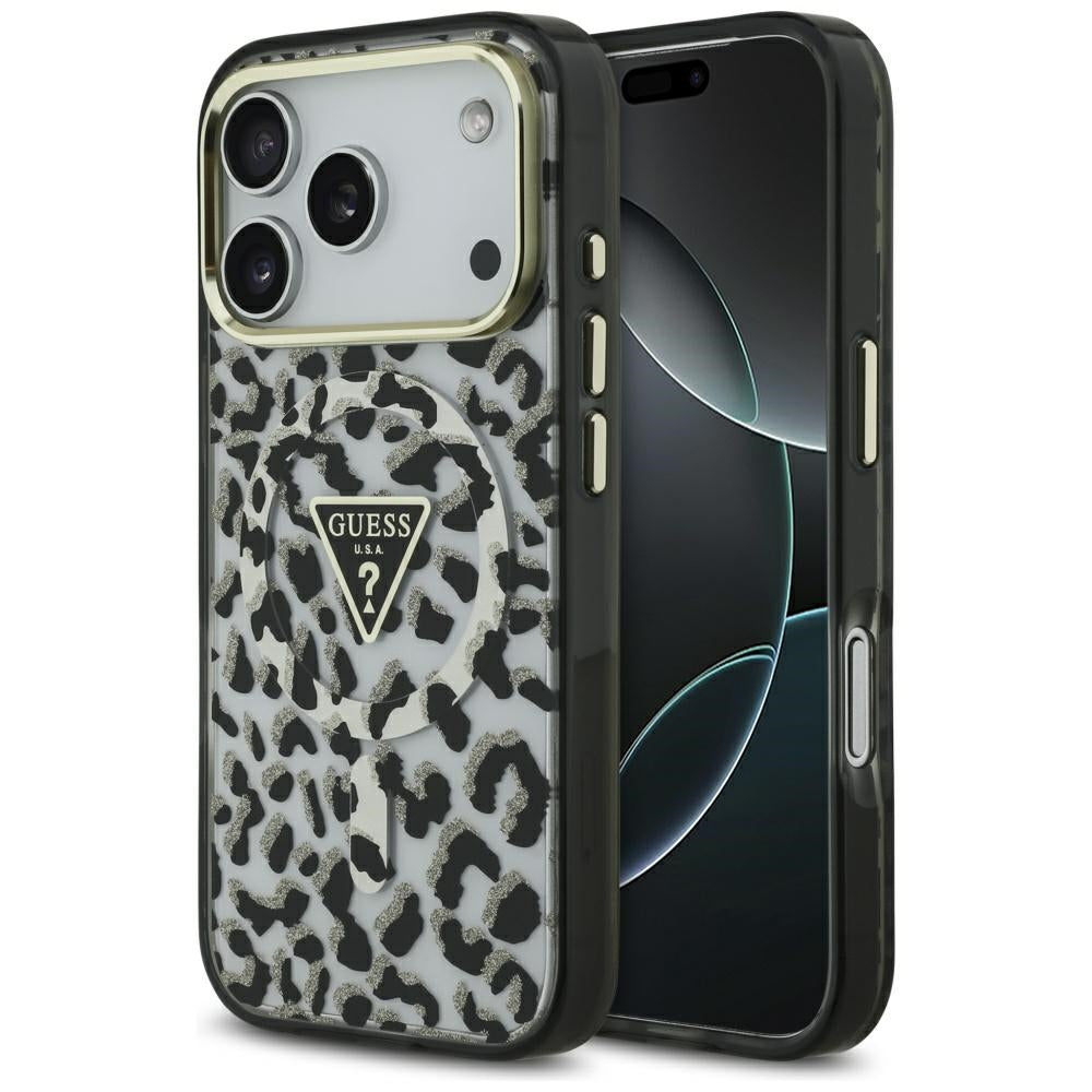 Étui MagSafe pour Apple iPhone 17 Pro Max, Guess, Leopard Glitter, Noir