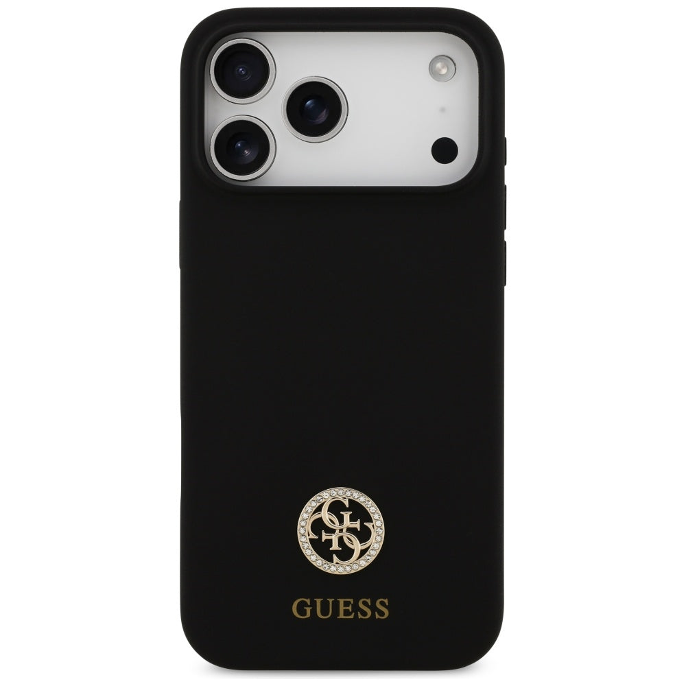 Coque MagSafe pour Apple iPhone 17 Pro Max, Guess, Logo Strass 4G, Noire