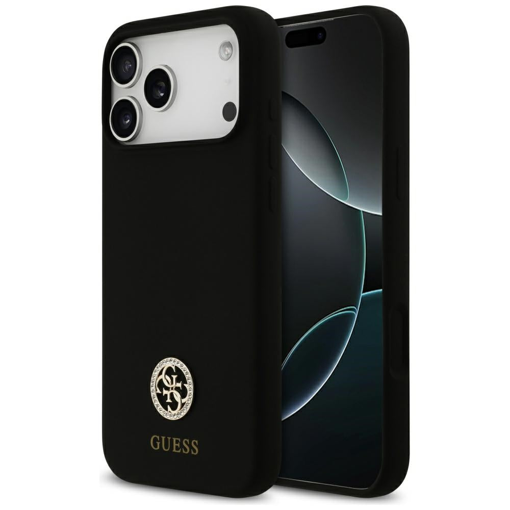 Coque MagSafe pour Apple iPhone 17 Pro Max, Guess, Logo Strass 4G, Noire