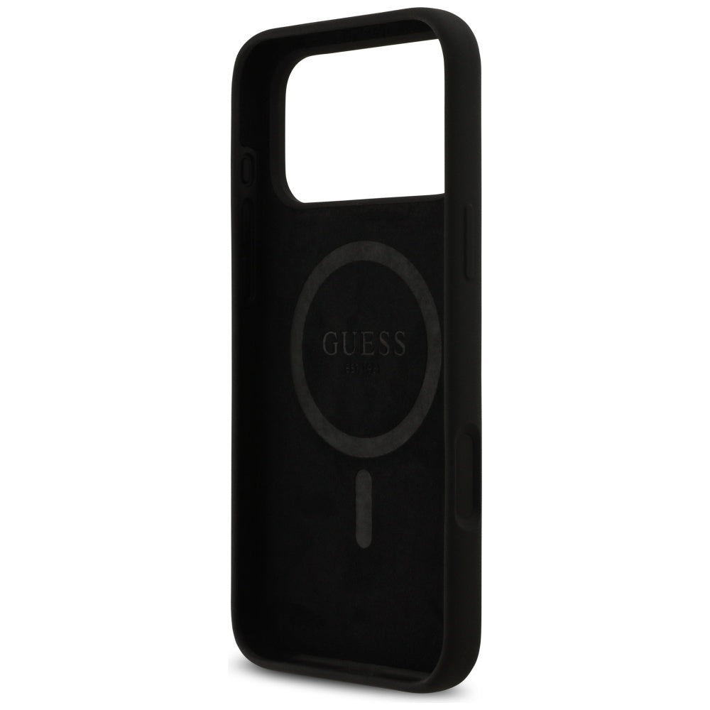 Coque MagSafe pour Apple iPhone 17 Pro Max, Guess, Logo Strass 4G, Noire