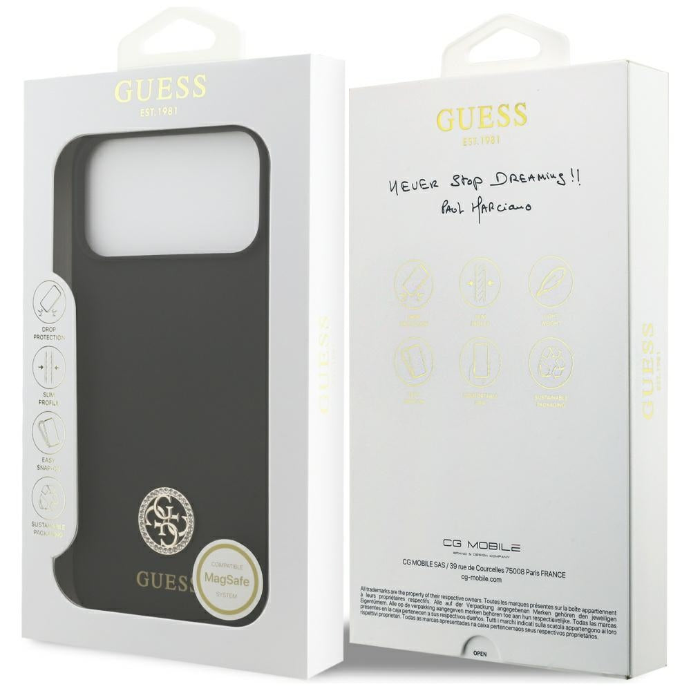 Coque MagSafe pour Apple iPhone 17 Pro Max, Guess, Logo Strass 4G, Noire
