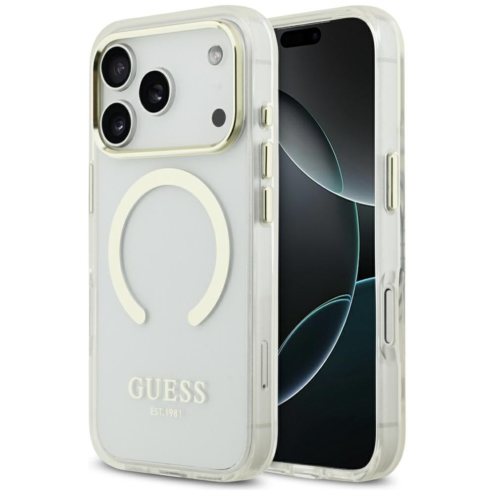 MagSafe Hülle für Apple iPhone 17 Pro Max, Guess, Metal Outline, Gold