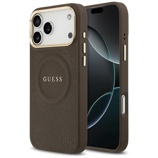 Étui MagSafe pour Apple iPhone 17 Pro Max, Guess, Peony Hot Stamp, Marron