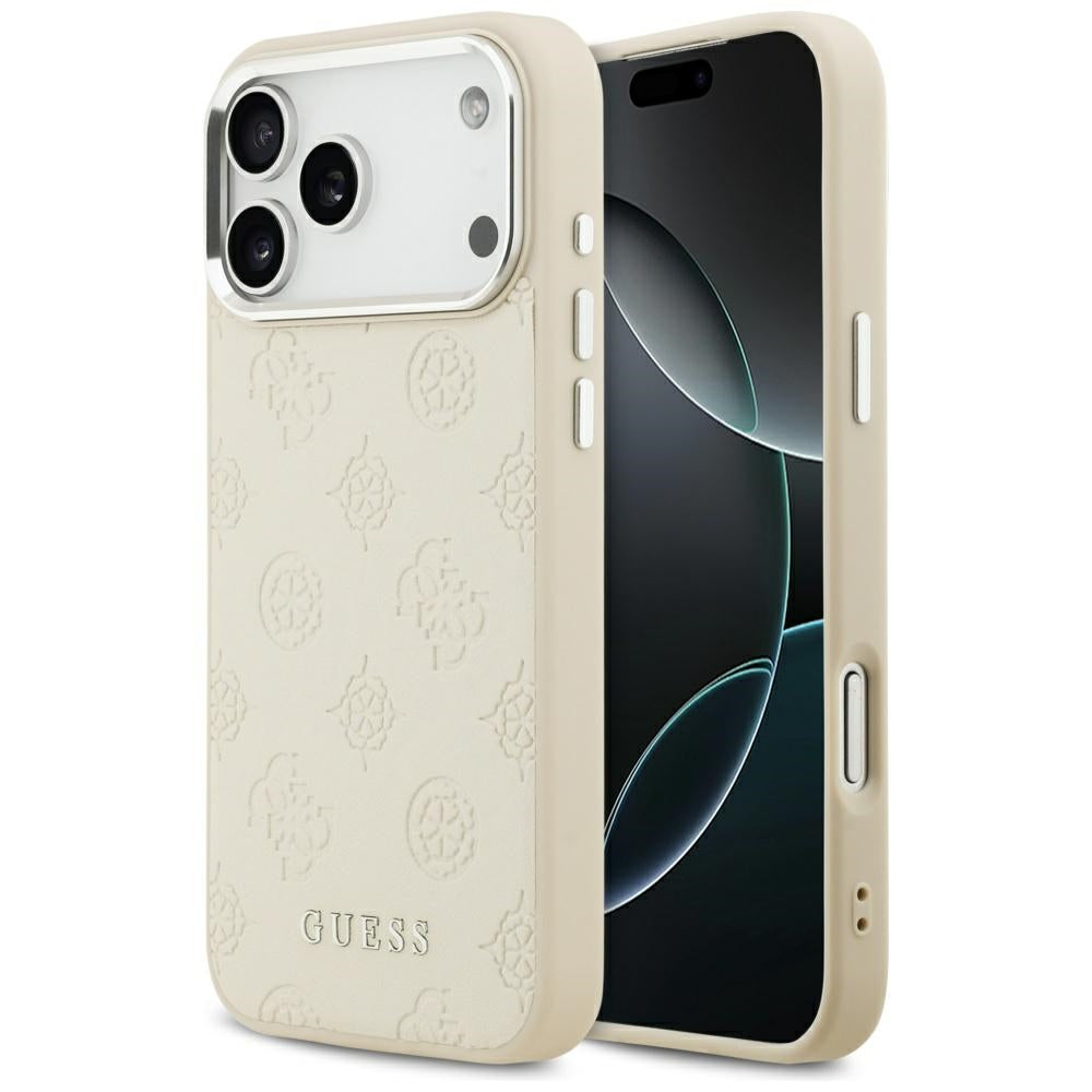 Custodia MagSafe per Apple iPhone 17 Pro Max, Guess, Peony Hot Stamp Script, Beige