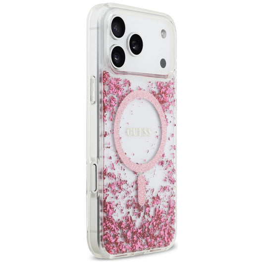Coque MagSafe pour Apple iPhone 17 Pro Max, Guess, Resin Bottom Glitter, Rose