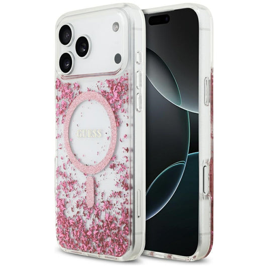 Coque MagSafe pour Apple iPhone 17 Pro Max, Guess, Resin Bottom Glitter, Rose
