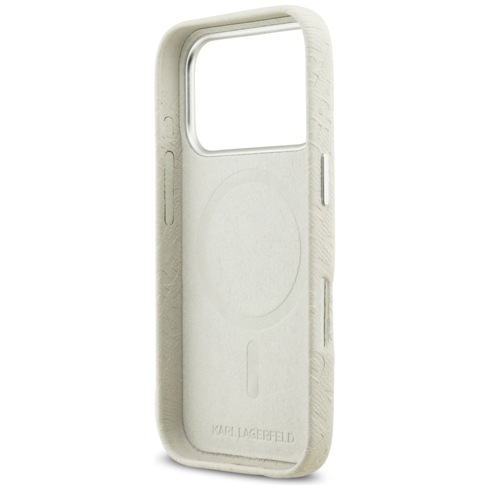 Étui MagSafe pour Apple iPhone 17 Pro Max, Karl Lagerfeld, FW Stamped Karl, Beige