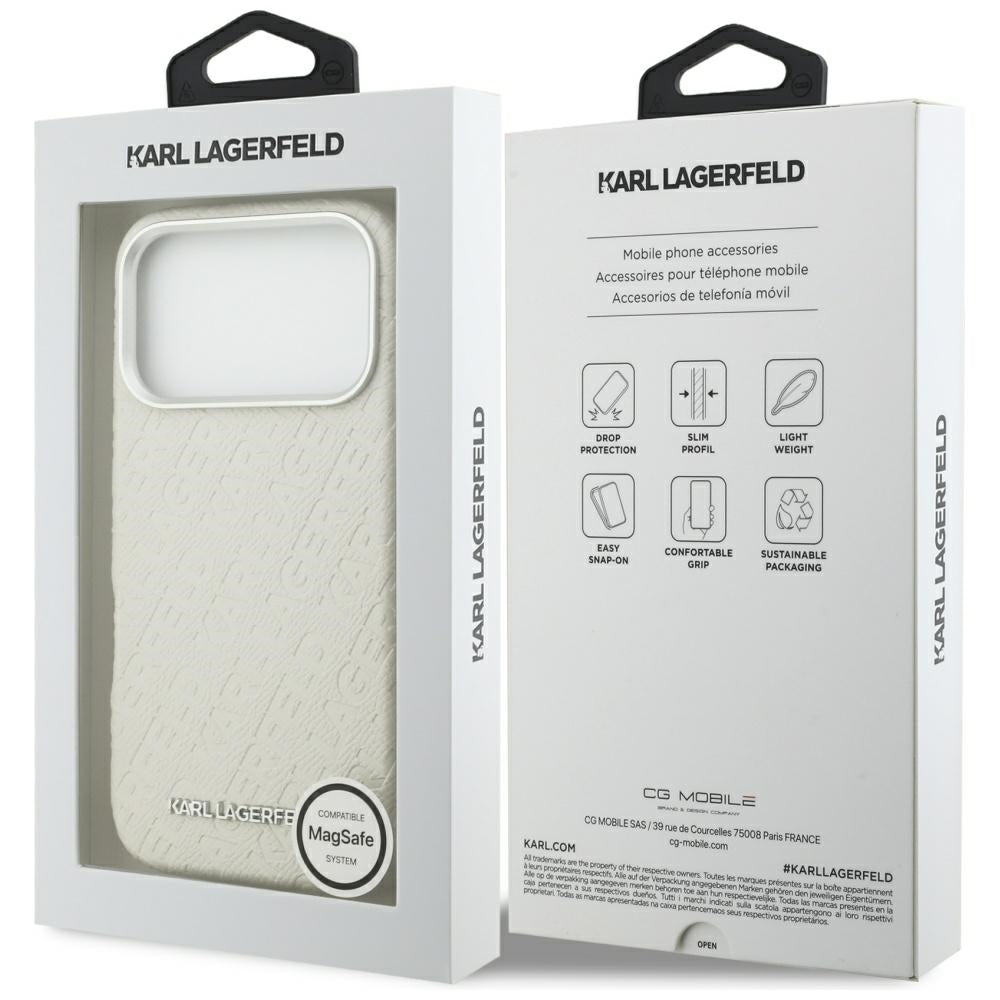 Étui MagSafe pour Apple iPhone 17 Pro Max, Karl Lagerfeld, FW Stamped Karl, Beige