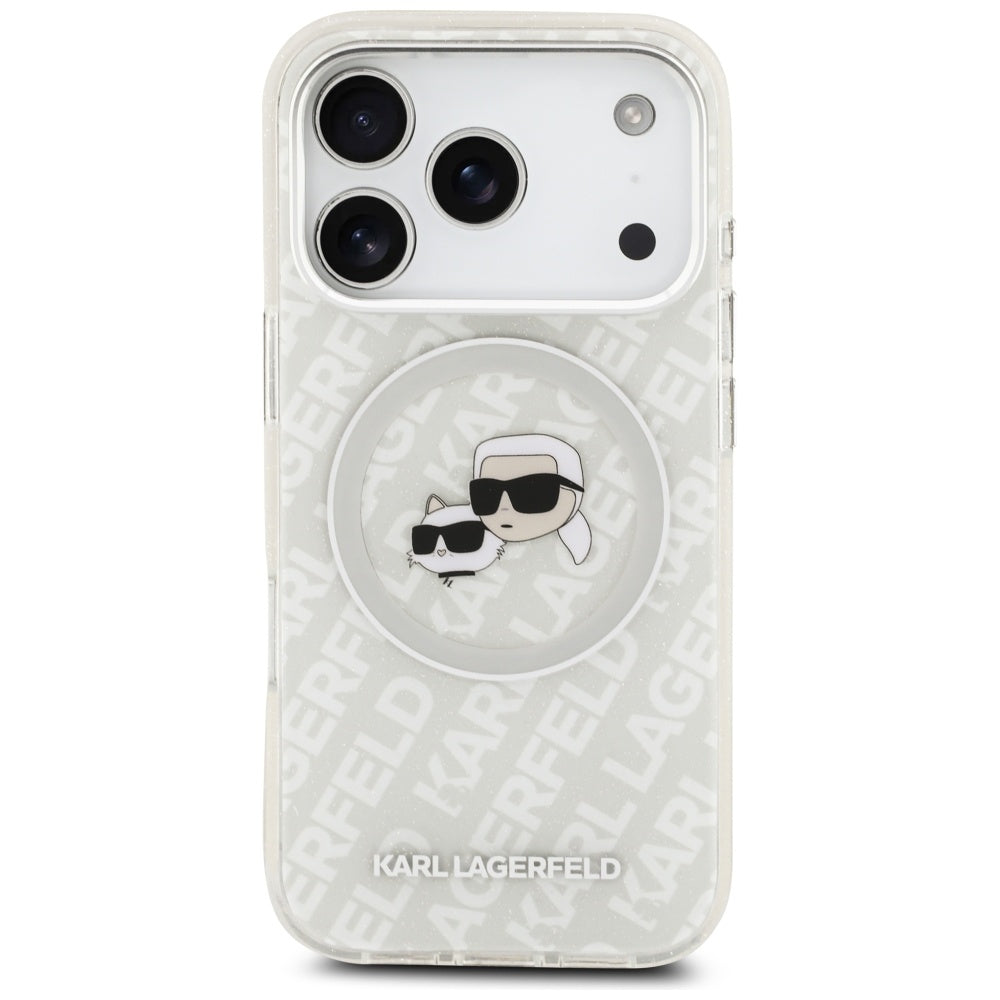 Custodia MagSafe per Apple iPhone 17 Pro Max, Karl Lagerfeld, Glitter Karl & Choupette Head, Bianca