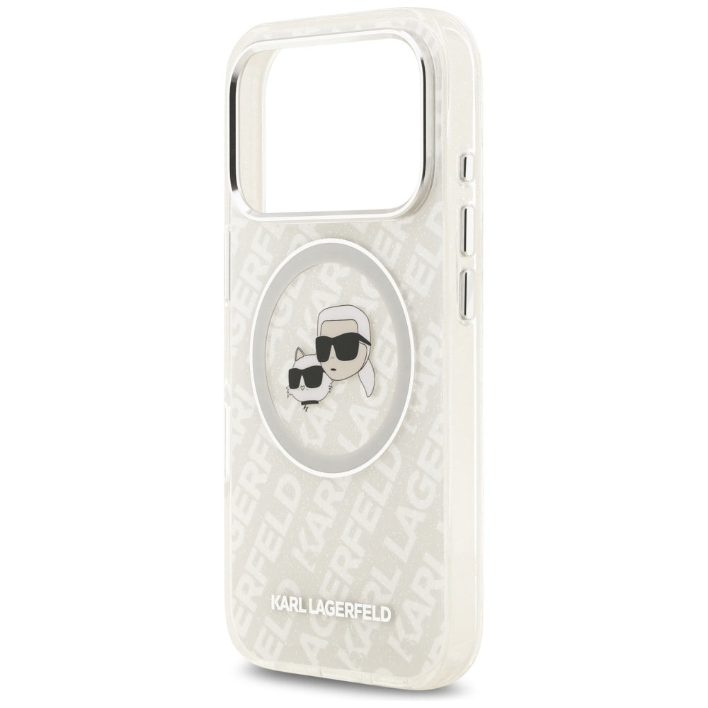 Custodia MagSafe per Apple iPhone 17 Pro Max, Karl Lagerfeld, Glitter Karl & Choupette Head, Bianca