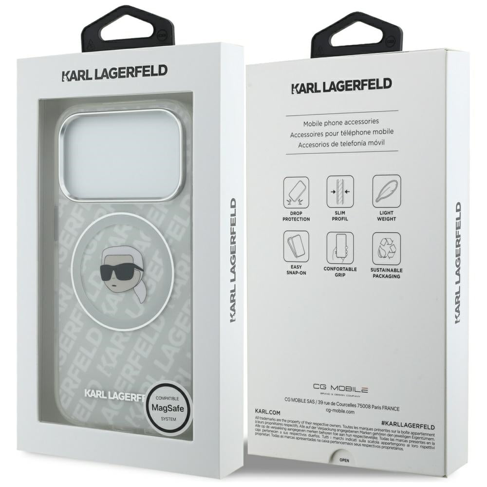 Custodia MagSafe per Apple iPhone 17 Pro Max, Karl Lagerfeld, IML Karl`s Head, Grigio