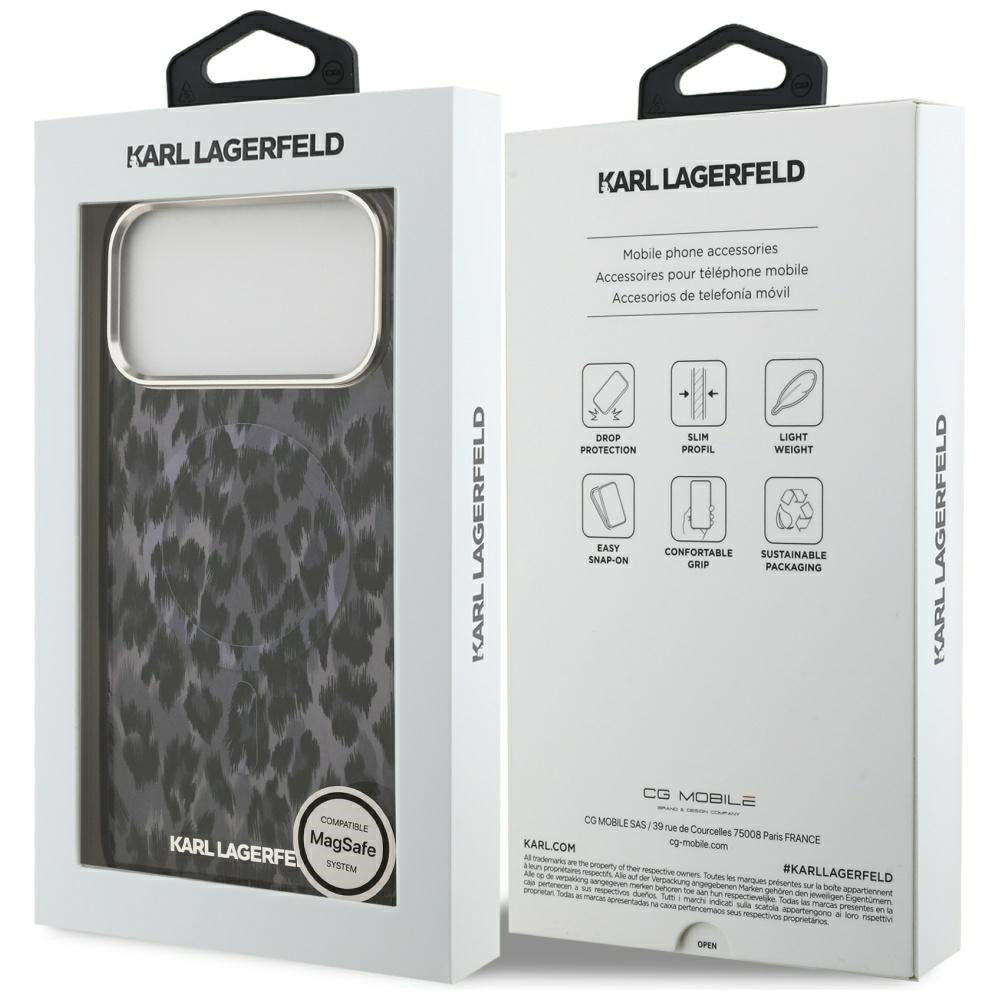 MagSafe Hülle für Apple iPhone 17 Pro Max, Karl Lagerfeld, IML Leopard Muster, Schwarz