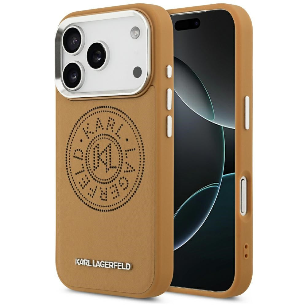 MagSafe Case for Apple iPhone 17 Pro Max, Karl Lagerfeld, Point & Metal Logo, Brown