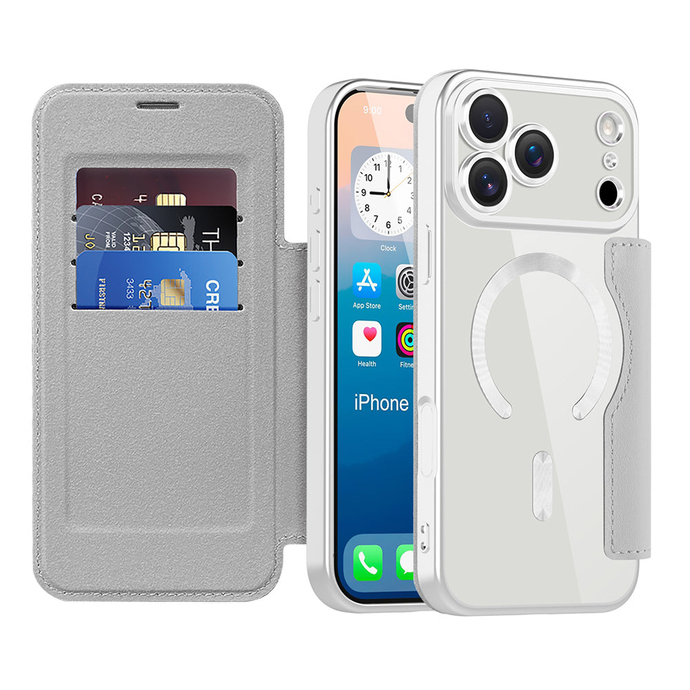Custodia MagSafe per Apple iPhone 17 Pro Max, Techsuit, SmartMag Book, Grigio