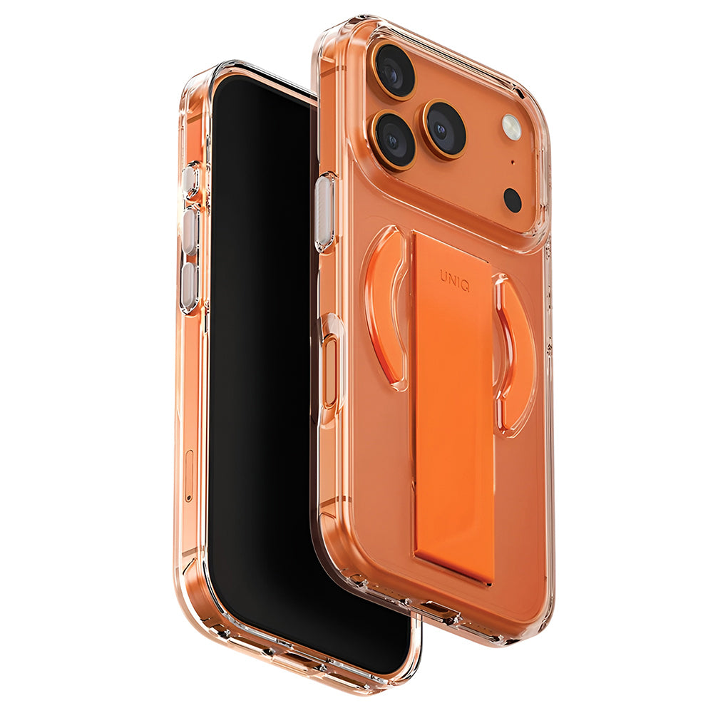 MagSafe-Hülle für Apple iPhone 17 Pro Max, UNIQ, Heldro Air MagClick, Transparent Orange