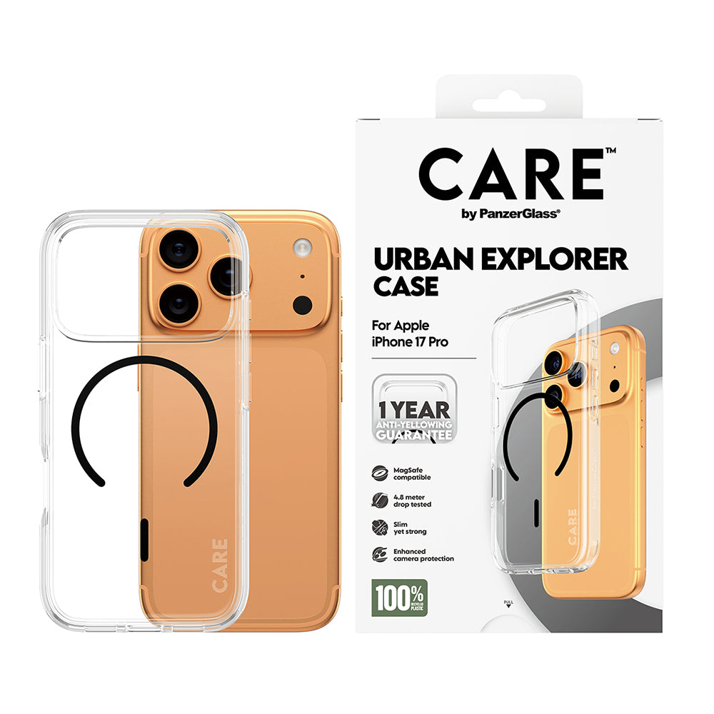 MagSafe Case for Apple iPhone 17 Pro, PanzerGlass, Urban Explorer Care, Black Transparent