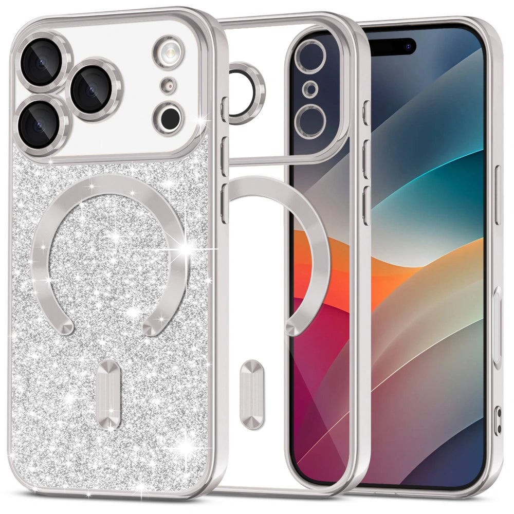 MagSafe Hülle für Apple iPhone 17 Pro, Techsuit, Luxury Glitter, Silbern