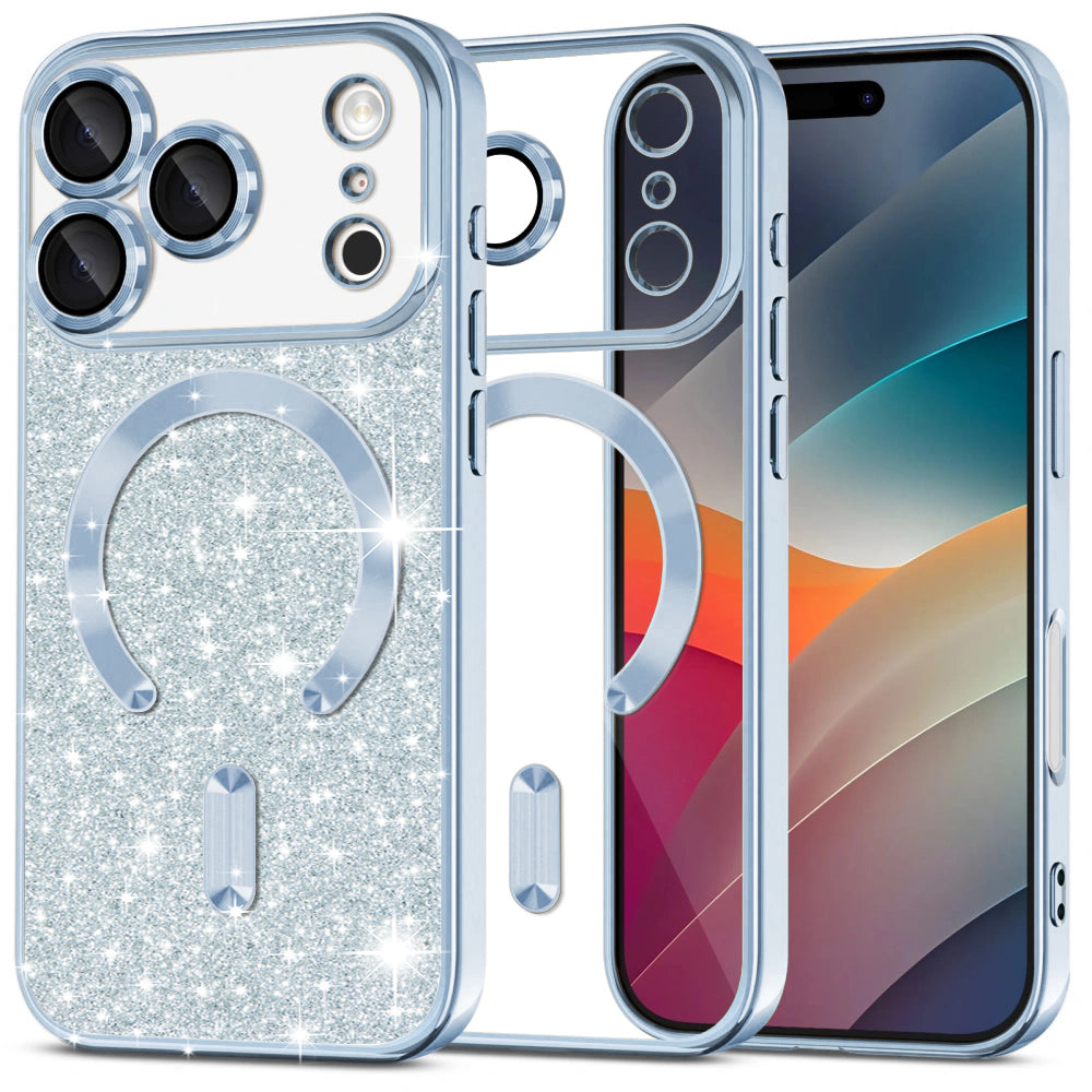 Custodia MagSafe per Apple iPhone 17 Pro, Techsuit, Luxury Glitter, Blu
