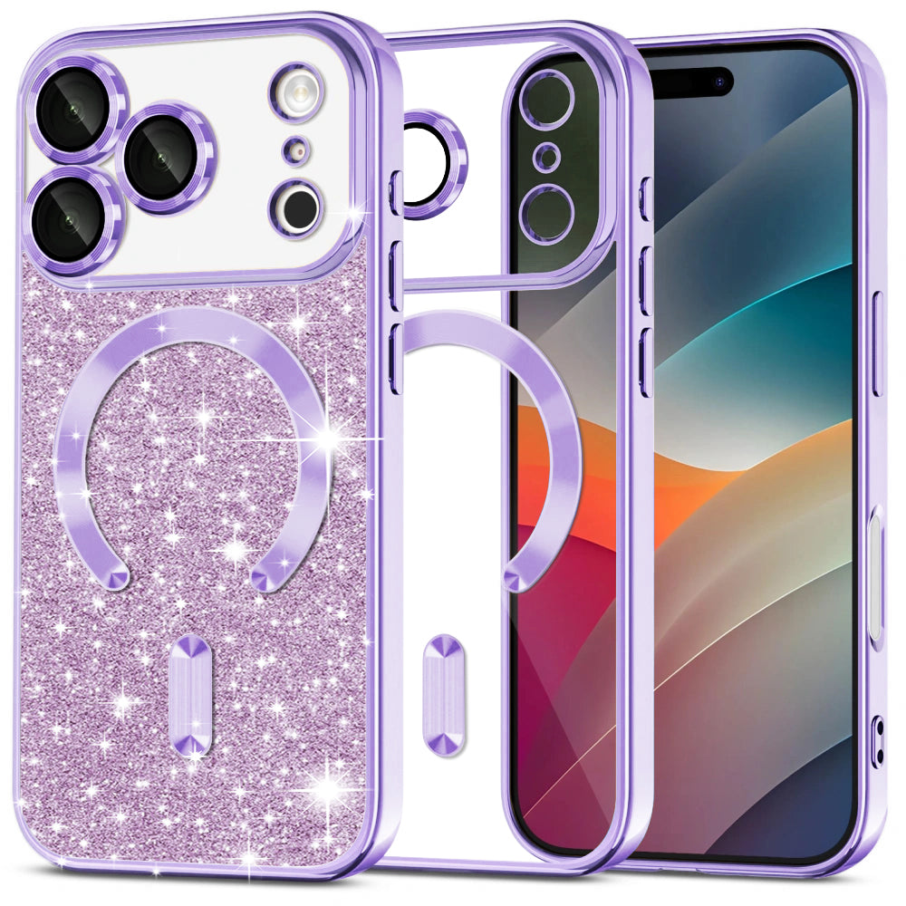 Coque MagSafe pour Apple iPhone 17 Pro, Techsuit, Luxury Glitter, Violet Clair