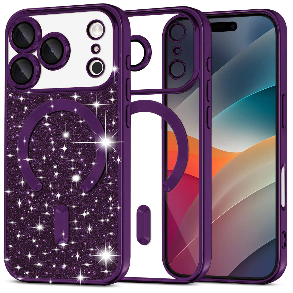 Coque MagSafe pour Apple iPhone 17 Pro, Techsuit, Luxury Glitter, Violet Foncé