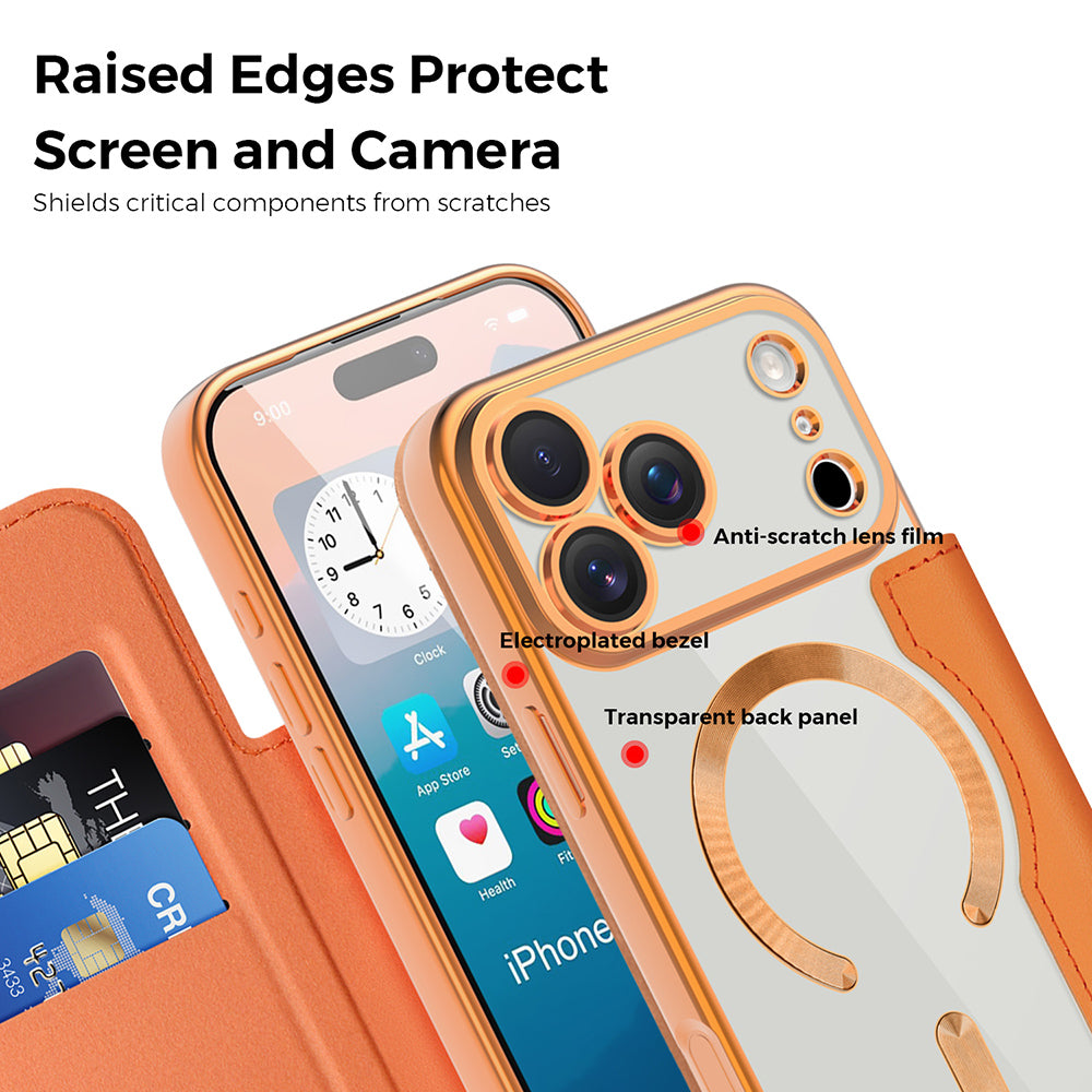 Étui MagSafe pour Apple iPhone 17 Pro, Techsuit, SmartMag Book, Orange