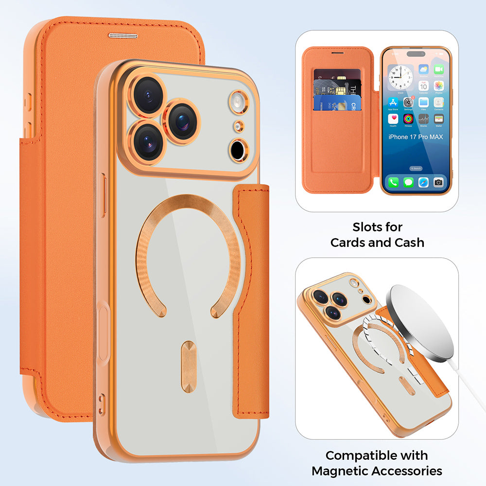 Étui MagSafe pour Apple iPhone 17 Pro, Techsuit, SmartMag Book, Orange