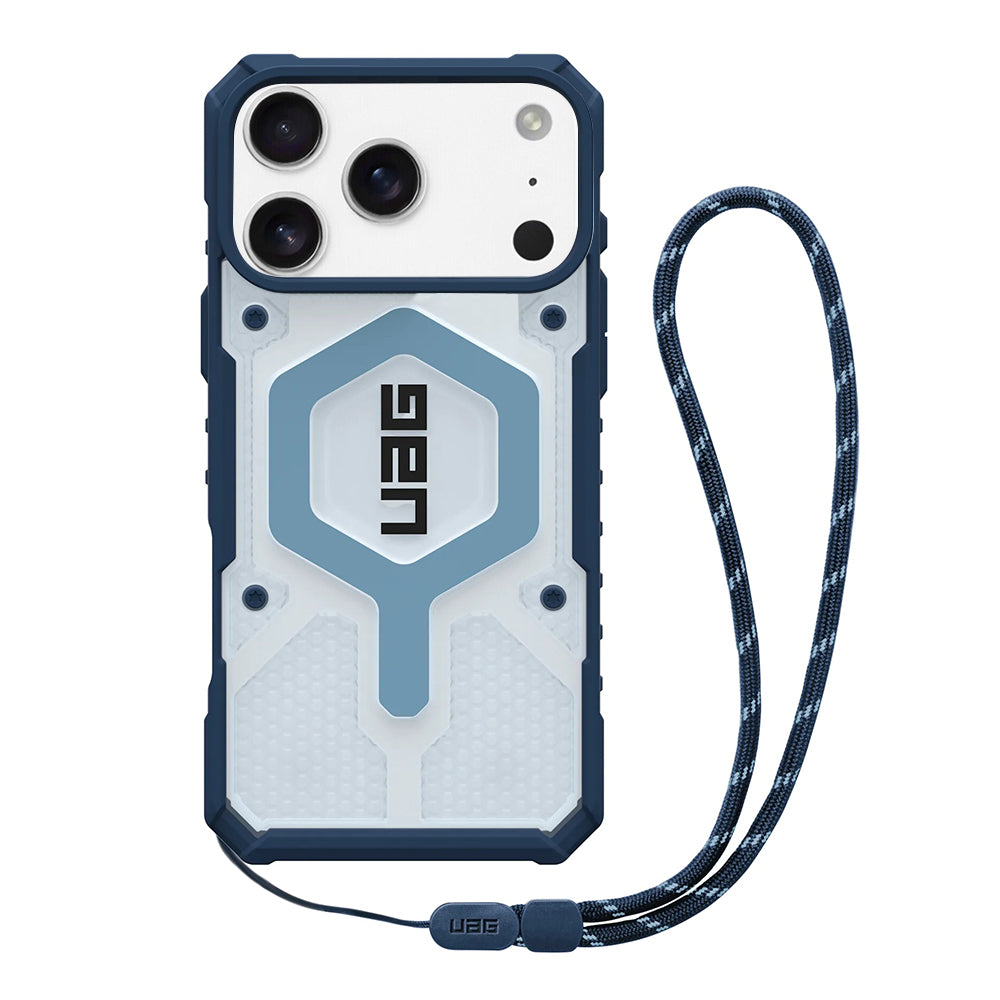 Coque MagSafe pour Apple iPhone 17 Pro, Urban Armor Gear, Pathfinder Clear avec Lanière, Bleue