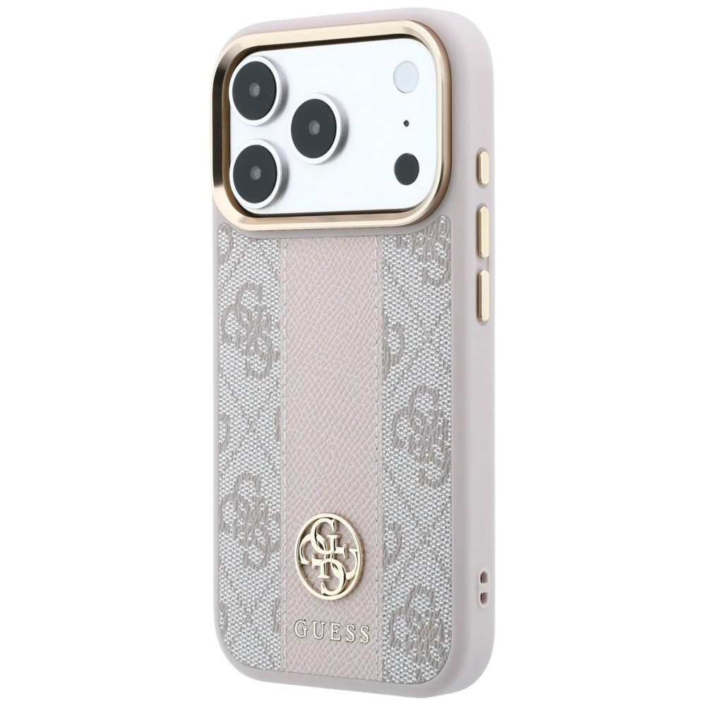 Custodia MagSafe per Apple iPhone 18 Pro / 17 Pro, Guess, 4G Stripe Round Classic Logo, Rosa