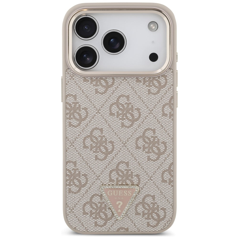 Coque MagSafe pour Apple iPhone 18 Pro / 17 Pro, Guess, Logo Triangle 4G, Rose Doré