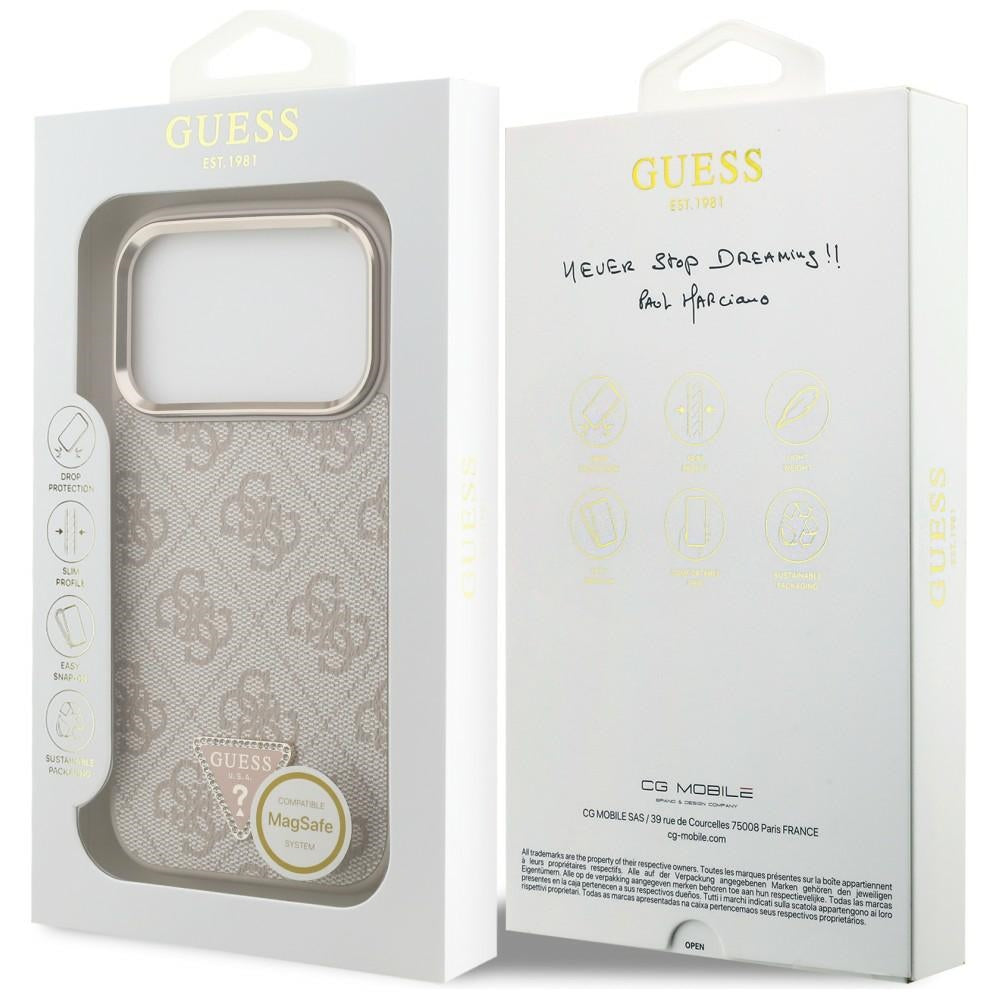 Coque MagSafe pour Apple iPhone 18 Pro / 17 Pro, Guess, Logo Triangle 4G, Rose Doré