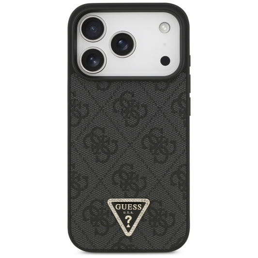 Custodia MagSafe per Apple iPhone 18 Pro / 17 Pro, Guess, 4G Triangle Strass, Nera