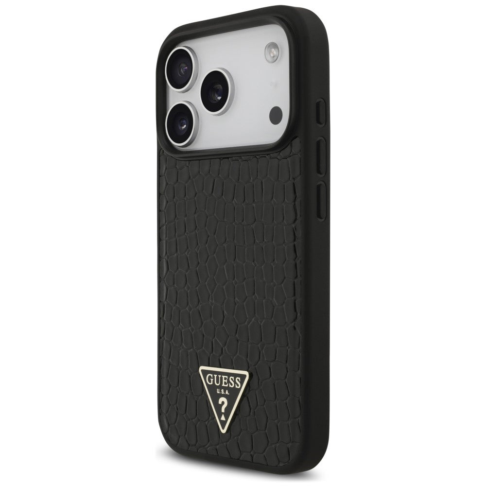 MagSafe-Hülle für Apple iPhone 18 Pro / 17 Pro, Guess, Croco Triangle Logo, Schwarz