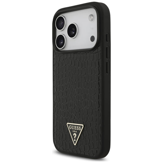 Custodia MagSafe per Apple iPhone 18 Pro / 17 Pro, Guess, Croco Triangle Logo, nera