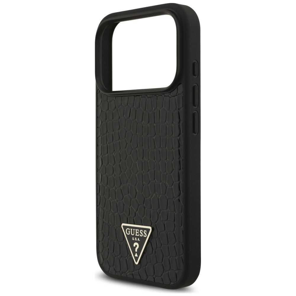 MagSafe-Hülle für Apple iPhone 18 Pro / 17 Pro, Guess, Croco Triangle Logo, Schwarz