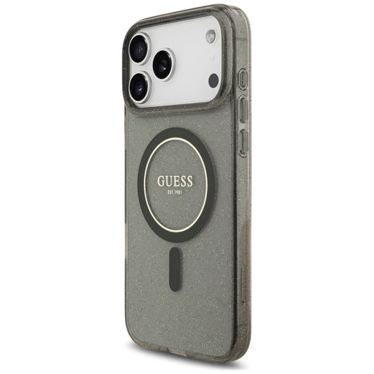 MagSafe-Hülle für Apple iPhone 18 Pro / 17 Pro, Guess, IML Glitter with Pearl Strap, Schwarz
